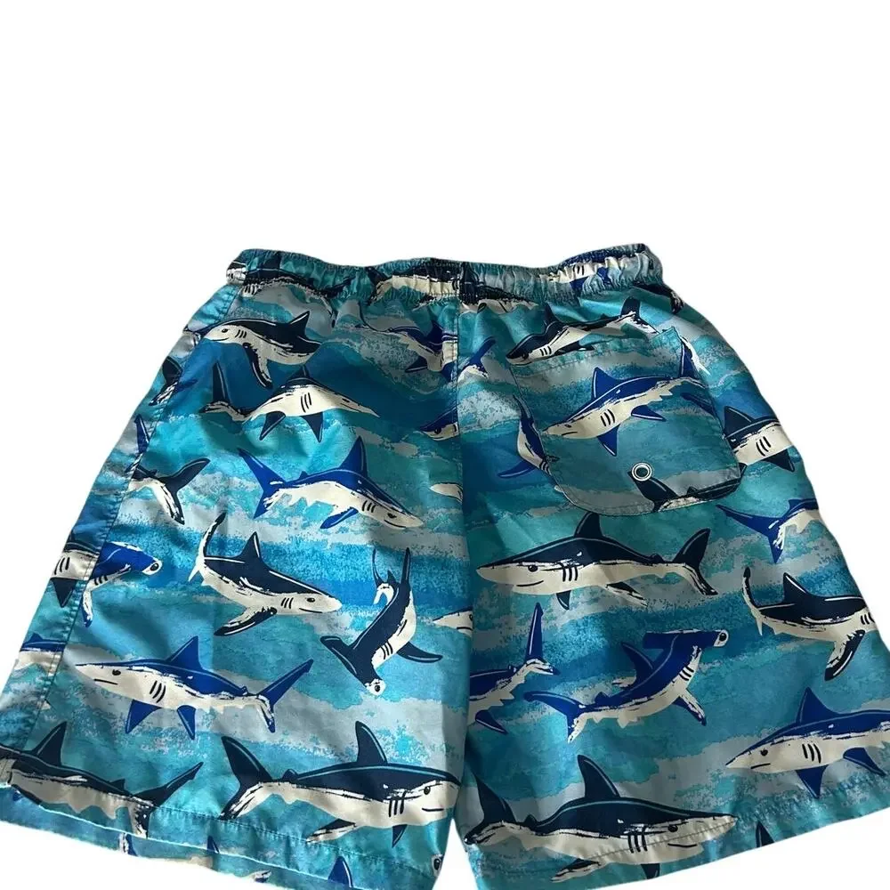 Wonder Nation boys Size L 10-12 Husky swim trunks w/ shark pattern & drawstring
